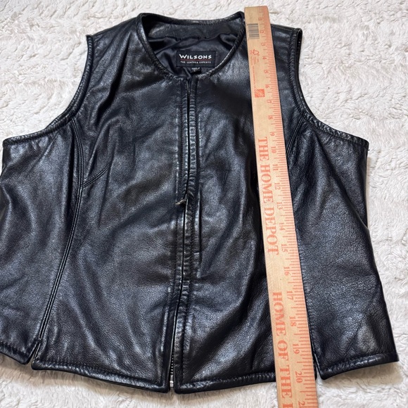 Wilsons Leather Womens Black Leather Zip-Up Vest large moto biker model off duty - Picture 3 of 5